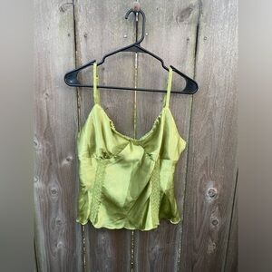 AGB Satin Lace Trim Camisole Chartreuse Green Y2K Cami Top Large